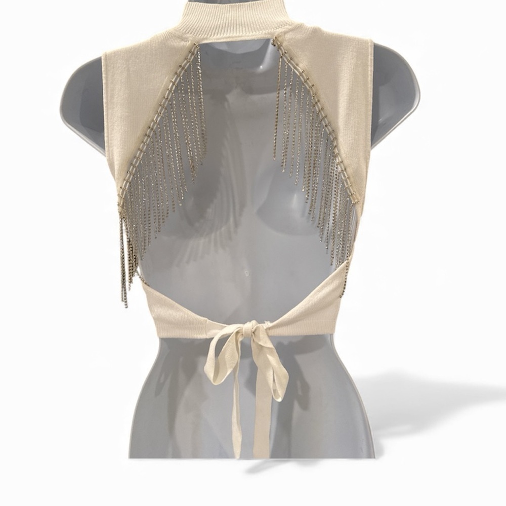 Cloud Ten- Elegant White Crop Top With Fringe Details View 2
